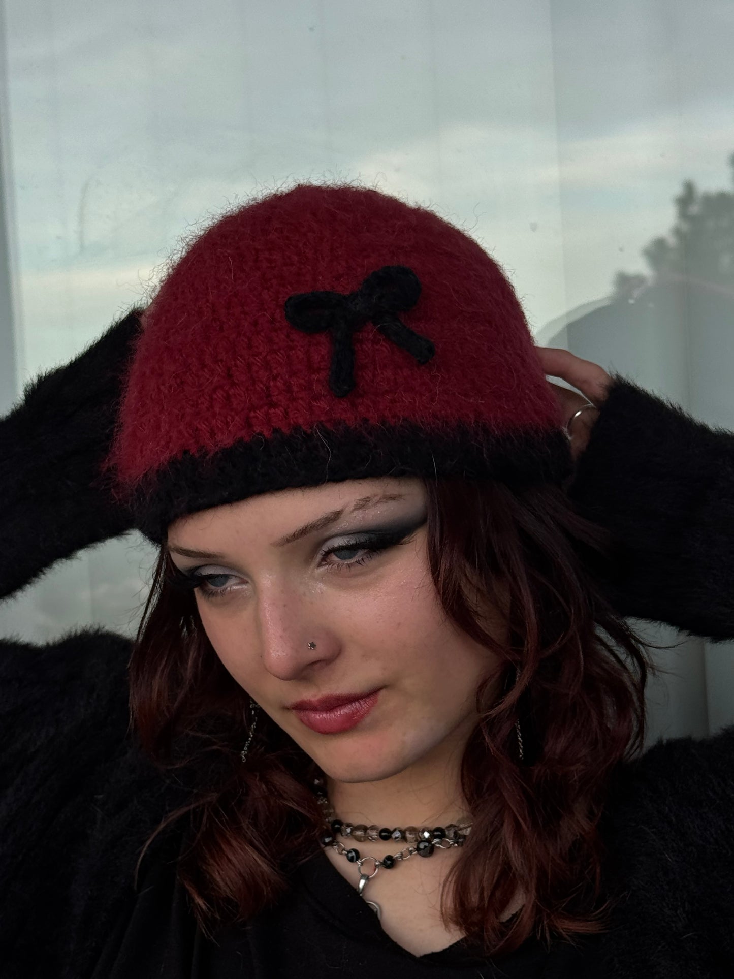 Fuzzy Bow Beanie