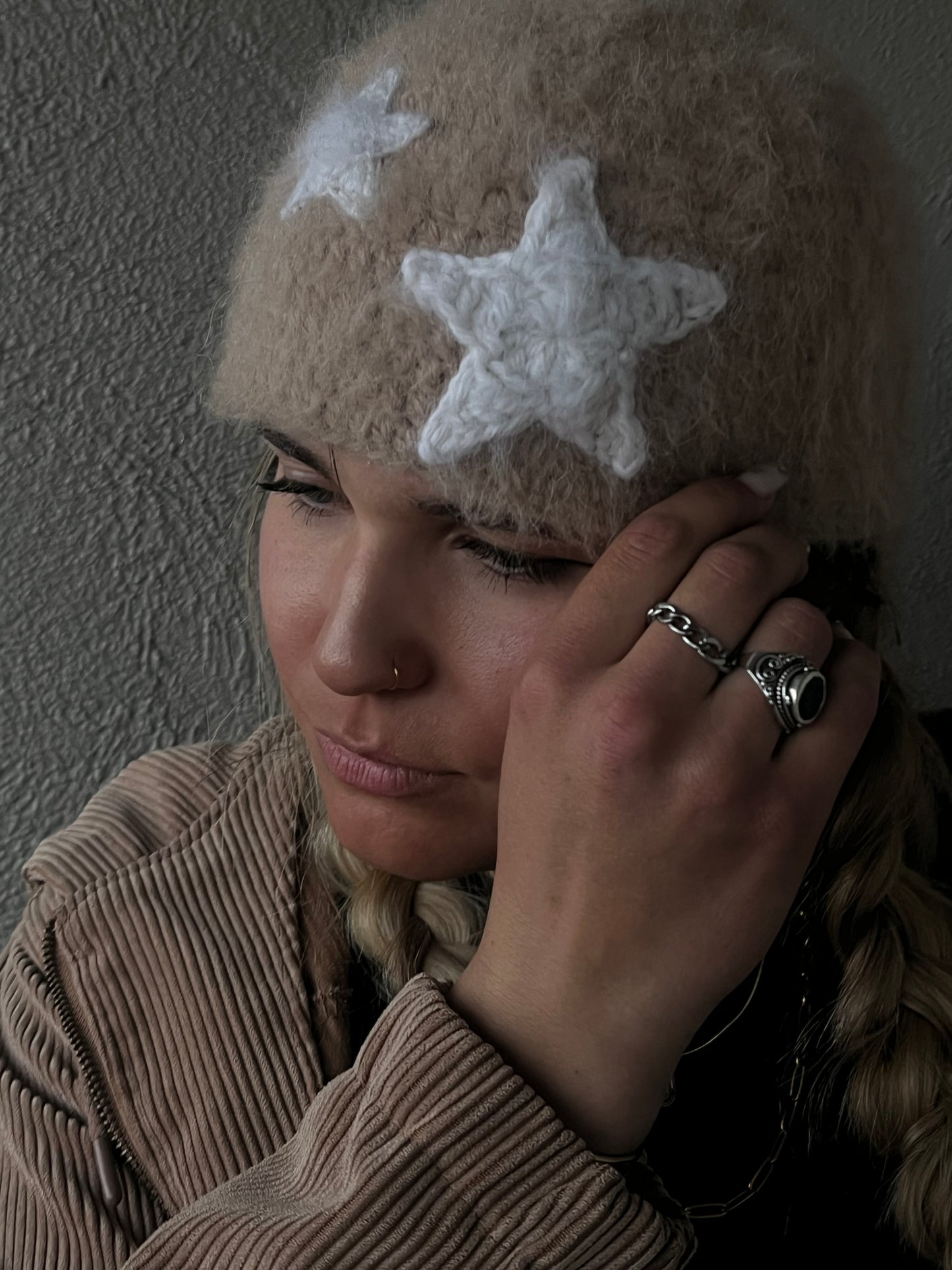 Fuzzy Wool Star Beanie