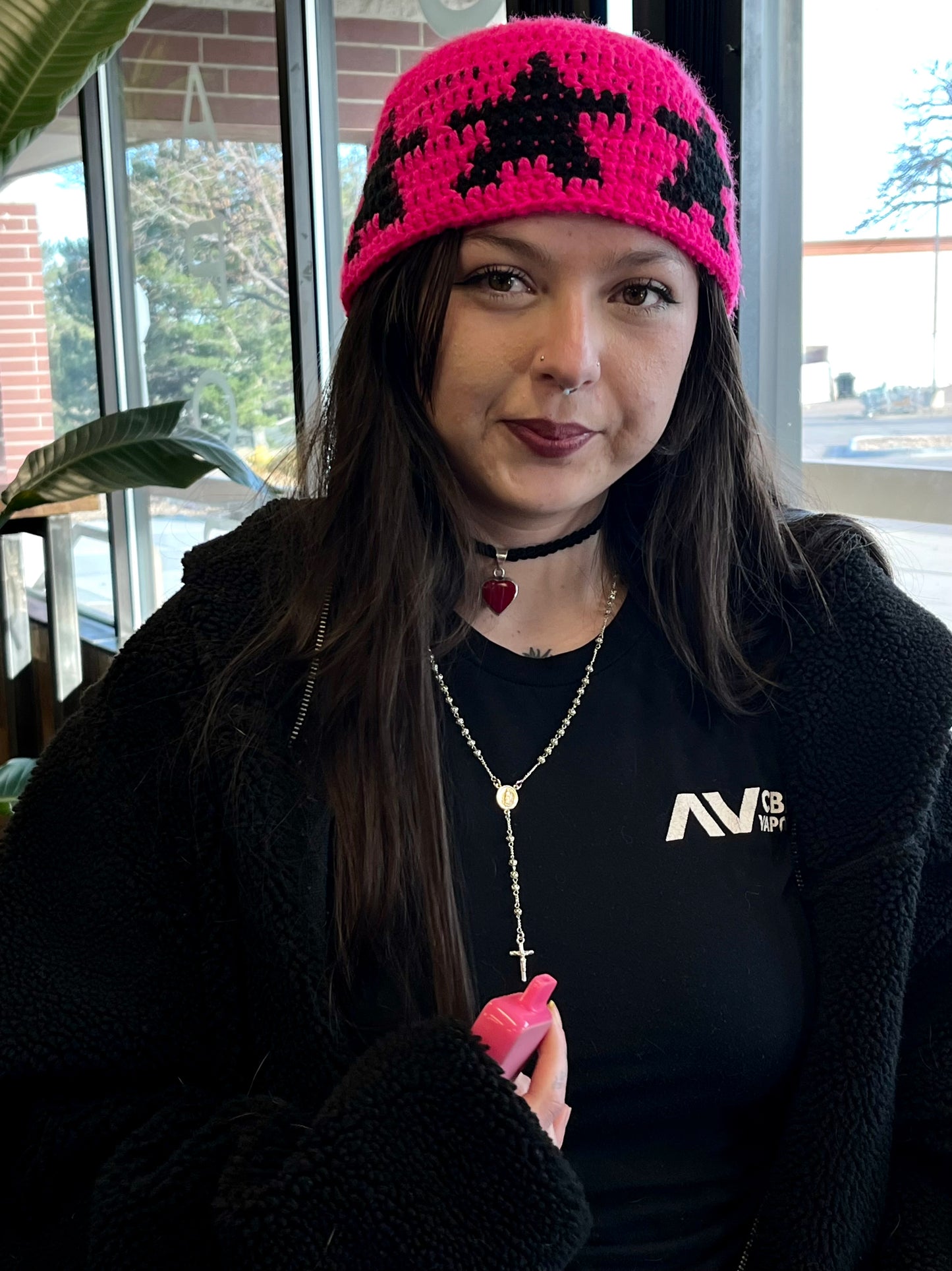 Hot Pink Star Crochet Beanie
