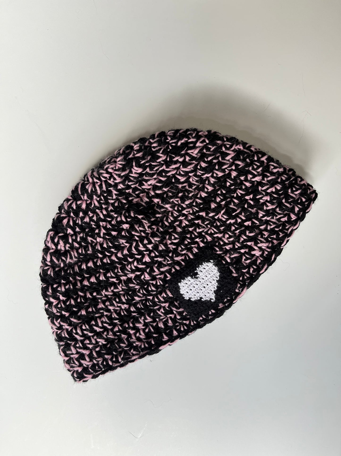 Pink and Black Heart Beanie