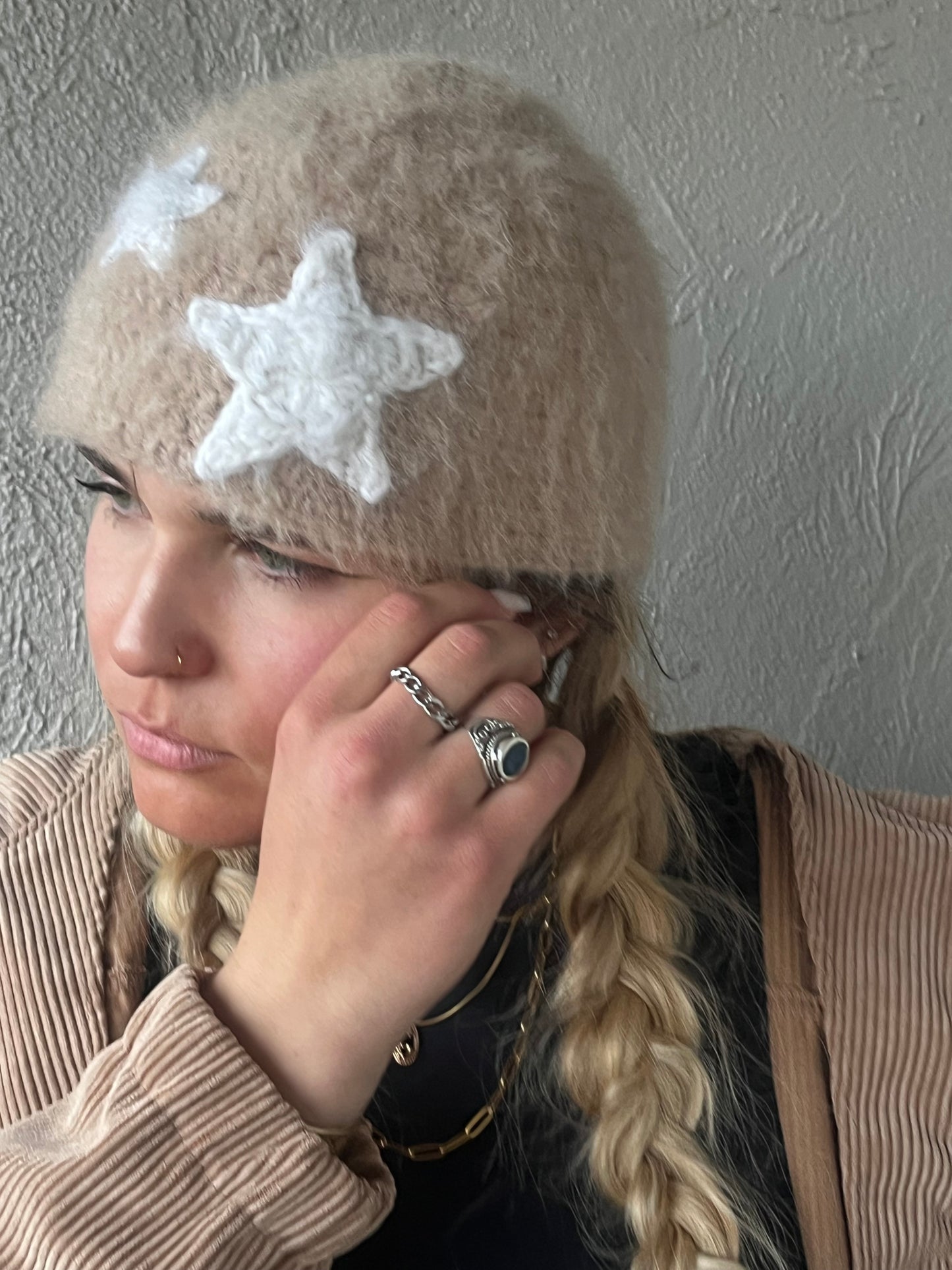 Fuzzy Wool Star Beanie