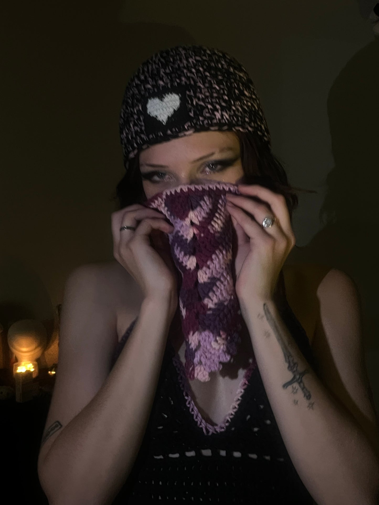 Pink and Black Heart Beanie