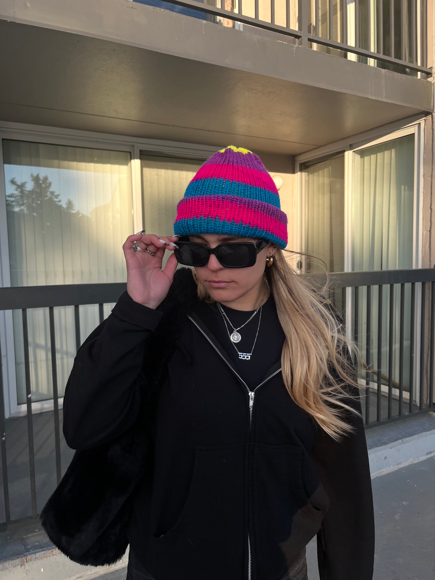 Knitted Rainbow Beanie