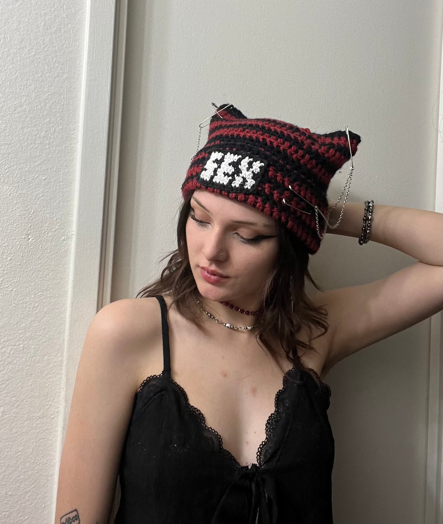 Crochet Wool SEX Cat Ear Beanie