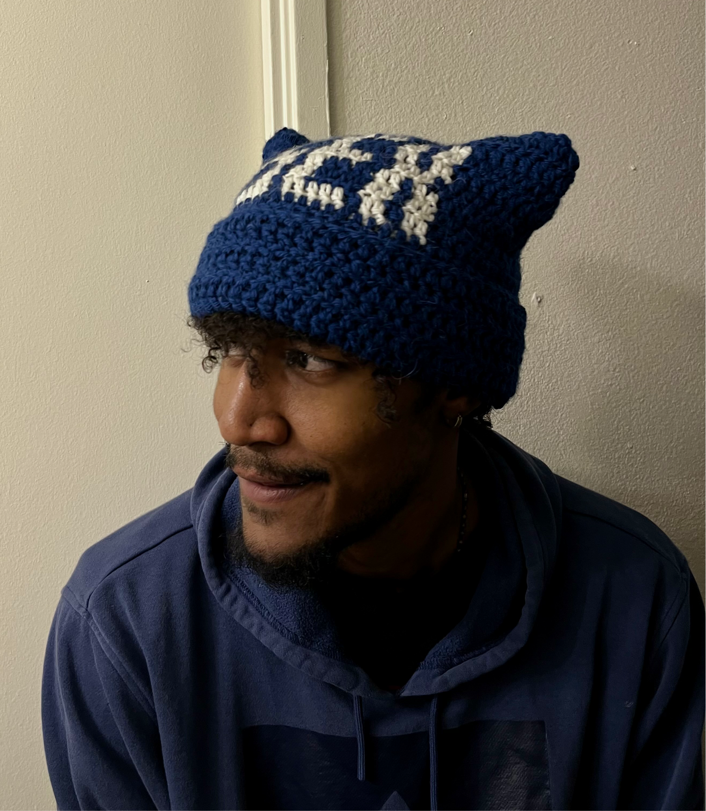 SEX Print Crochet Cat Ear Beanie