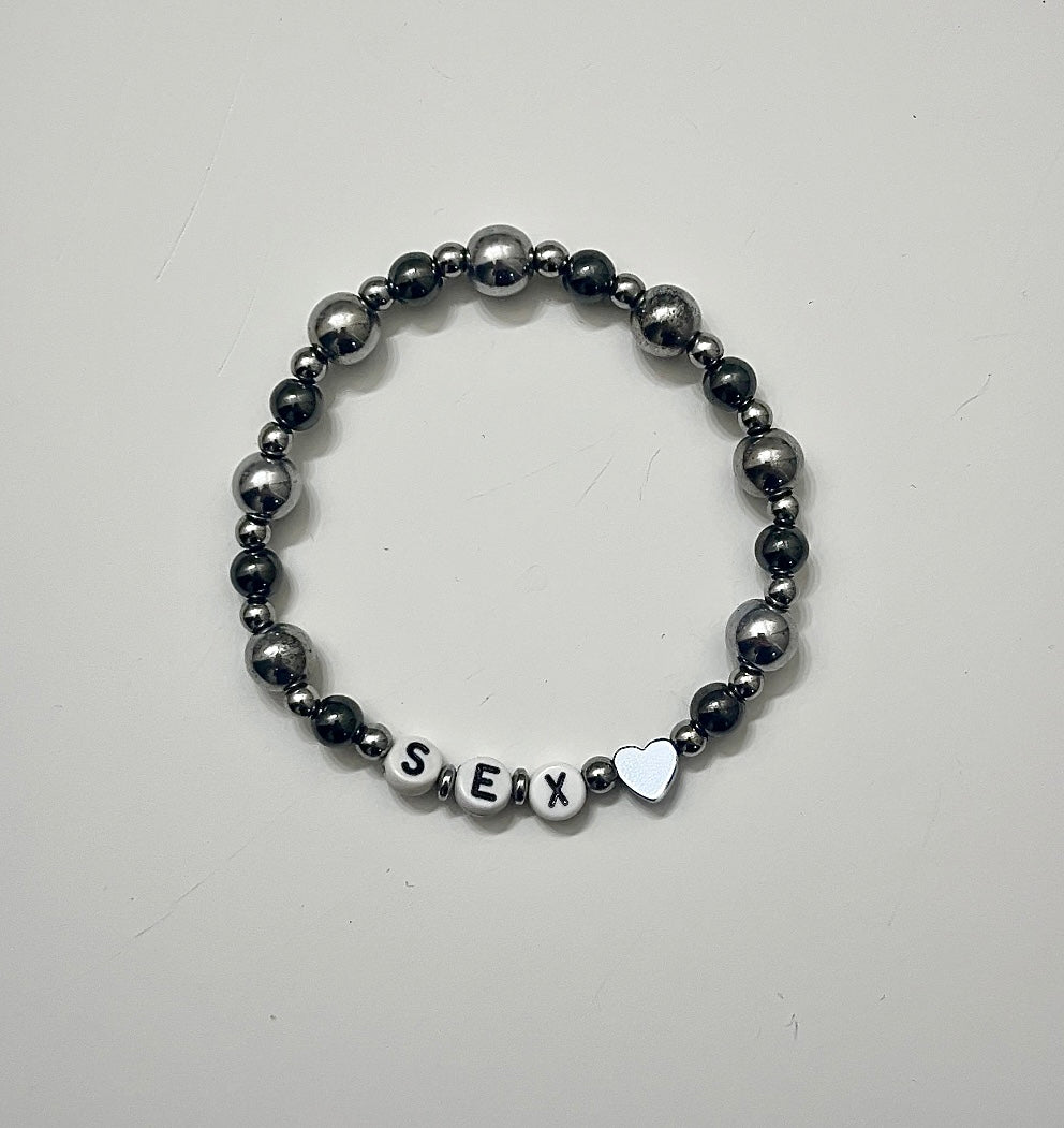 Beaded Hematite SEX! Heart Bracelet